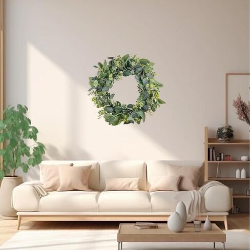 24" Artificial Eucalyptus Wreath, Full & Lifelike Greenery Wreath with Frosted Tips, Door Decoration, All-Season Farmhouse Wedding Wall & Outdoor Decor in Saudi Arabia