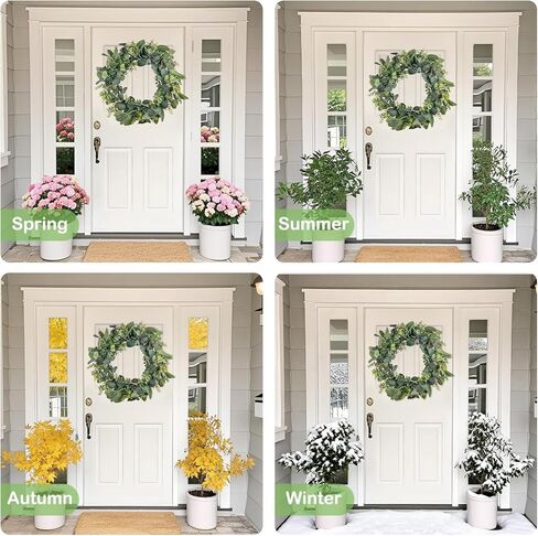 24" Artificial Eucalyptus Wreath, Full & Lifelike Greenery Wreath with Frosted Tips, Door Decoration, All-Season Farmhouse Wedding Wall & Outdoor Decor in Saudi Arabia