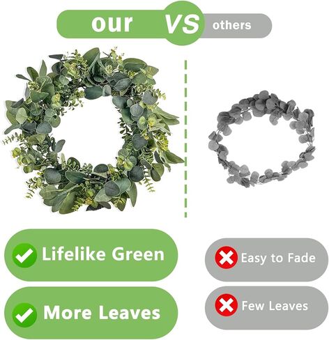 24" Artificial Eucalyptus Wreath, Full & Lifelike Greenery Wreath with Frosted Tips, Door Decoration, All-Season Farmhouse Wedding Wall & Outdoor Decor in Saudi Arabia