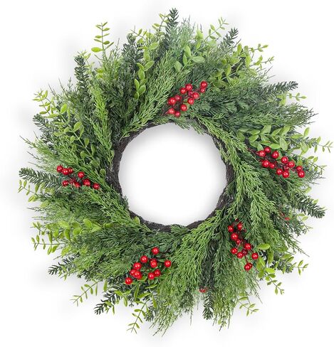 24" Artificial Eucalyptus Wreath, Full & Lifelike Greenery Wreath with Frosted Tips, Door Decoration, All-Season Farmhouse Wedding Wall & Outdoor Decor in Saudi Arabia