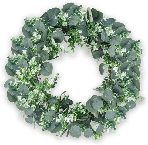 24" Artificial Eucalyptus Wreath, Full & Lifelike Greenery Wreath with Frosted Tips, Door Decoration, All-Season Farmhouse Wedding Wall & Outdoor Decor in Saudi Arabia