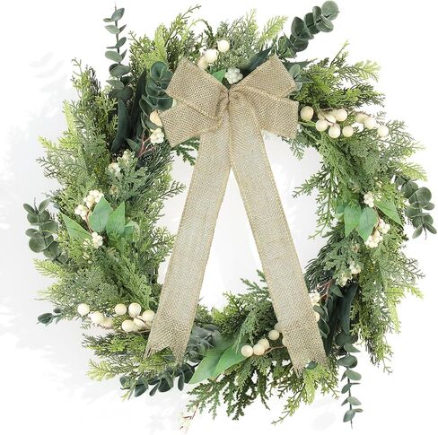24" Artificial Eucalyptus Wreath, Full & Lifelike Greenery Wreath with Frosted Tips, Door Decoration, All-Season Farmhouse Wedding Wall & Outdoor Decor in Saudi Arabia
