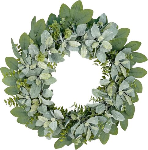 24" Artificial Eucalyptus Wreath, Full & Lifelike Greenery Wreath with Frosted Tips, Door Decoration, All-Season Farmhouse Wedding Wall & Outdoor Decor in Saudi Arabia