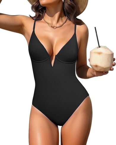 Popilush Tummy Control Swimsuits for Women Deep V Neck One Piece Shapewear Swimsuit Slimming Swimwear Built in Bra in Kuwait