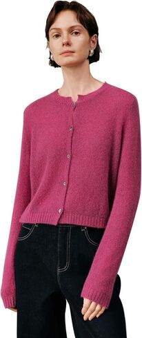 Women’s Silk-Cashmere Cardigan, Lightweight Soft Knit Round Neck Sweater, Button Front Elegant Layer for Spring & Fall in Saudi Arabia