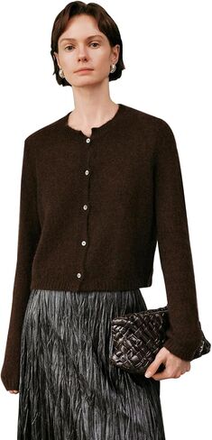 Women’s Silk-Cashmere Cardigan, Lightweight Soft Knit Round Neck Sweater, Button Front Elegant Layer for Spring & Fall in Saudi Arabia