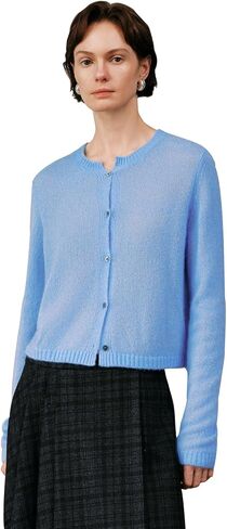 Women’s Silk-Cashmere Cardigan, Lightweight Soft Knit Round Neck Sweater, Button Front Elegant Layer for Spring & Fall in Saudi Arabia