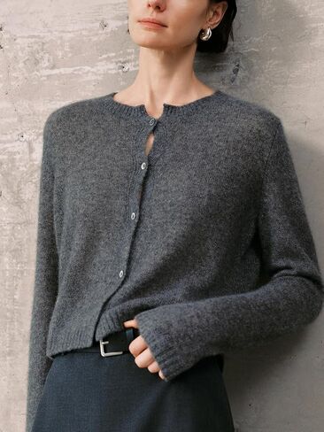 Women’s Silk-Cashmere Cardigan, Lightweight Soft Knit Round Neck Sweater, Button Front Elegant Layer for Spring & Fall in Saudi Arabia