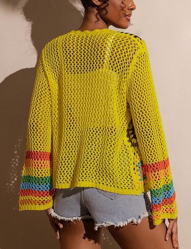 Womens Vintage Crochet Granny Square Cardigan Floral Knitted Y2K Retro Long Sleeve Open Front Boho Chic Sweater in Saudi Arabia