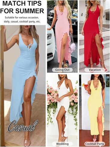 Women's Sexy Wedding Guest Dress Mesh Halter High Slit Ruffle Maxi Dress Formal Cocktail Dresses for Women in Saudi Arabia