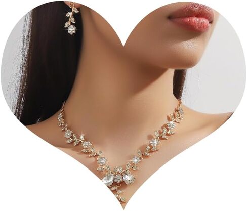 Bridal Wedding Jewelry Set Red Green Blue Rhinestone Necklace Earrings Teardrop Cluster Pendant Necklace Crystal Jewelry Accessories for Women in Saudi Arabia