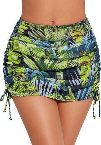 Women Swimsuit Cover Up Skirt Drawstring Ruched Bathing Suit Wraps Skirt Mesh Sheer Beach Swim Sarong Skirt in Saudi Arabia