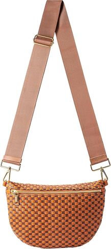 Woven Crossbody Bag for Women, Checkered PU Bum Bag Sling Purse with Adjustable Strap for Travel, Festivals in Saudi Arabia