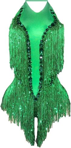 Women's Sparkly Crystals Sequins Fringes Bodysuit Sexy Backless Dance Costume for Stage Performances in Saudi Arabia