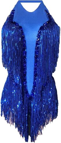 Women's Sparkly Crystals Sequins Fringes Bodysuit Sexy Backless Dance Costume for Stage Performances in Saudi Arabia