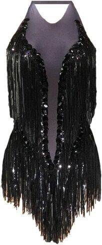 Women's Sparkly Crystals Sequins Fringes Bodysuit Sexy Backless Dance Costume for Stage Performances in Saudi Arabia