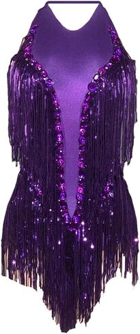 Women's Sparkly Crystals Sequins Fringes Bodysuit Sexy Backless Dance Costume for Stage Performances in Saudi Arabia
