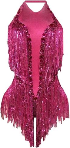 Women's Sparkly Crystals Sequins Fringes Bodysuit Sexy Backless Dance Costume for Stage Performances in Saudi Arabia