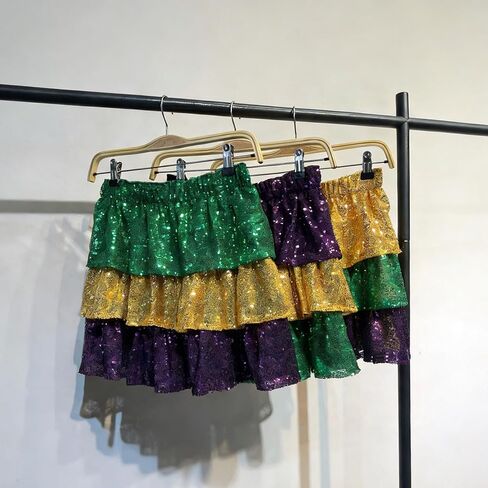Sequin Mini Skirt for Women - Sparkly Ruffle Hem High Waist Party Skirt, Great for Mardi Gras in Saudi Arabia