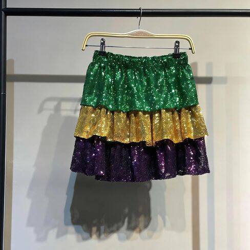 Sequin Mini Skirt for Women - Sparkly Ruffle Hem High Waist Party Skirt, Great for Mardi Gras in Saudi Arabia