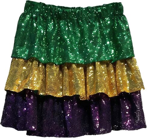 Sequin Mini Skirt for Women - Sparkly Ruffle Hem High Waist Party Skirt, Great for Mardi Gras in Saudi Arabia