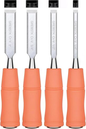 GREBSTK 9.5in Wood Chisel Set for Woodworking, 4pcs Chrome Vanadium Steel Bevel-Edge Bench Chisels with Cap, Comfortable Beech High Impact Handle in Kuwait