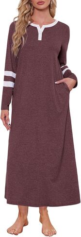Women Cotton Long Sleeve Nightgowns Soft Button Down Sleep Shirts Full Length Night Shirts Sleepwear with Pockets in Saudi Arabia