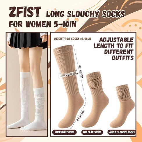 جوارب ZFiSt Slouch للنساء، 6 أزواج من الجوارب الطويلة للركبة، جوارب طويلة مريحة لتدفئة الساق مقاس 6-11 بوصة in Saudi Arabia