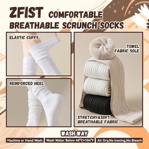 جوارب ZFiSt Slouch للنساء، 6 أزواج من الجوارب الطويلة للركبة، جوارب طويلة مريحة لتدفئة الساق مقاس 6-11 بوصة in Saudi Arabia