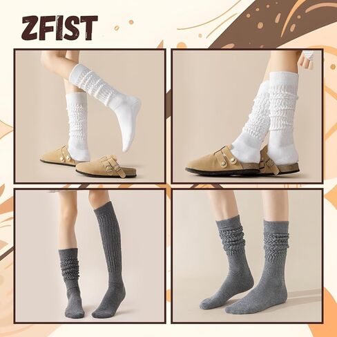 جوارب ZFiSt Slouch للنساء، 6 أزواج من الجوارب الطويلة للركبة، جوارب طويلة مريحة لتدفئة الساق مقاس 6-11 بوصة in Saudi Arabia
