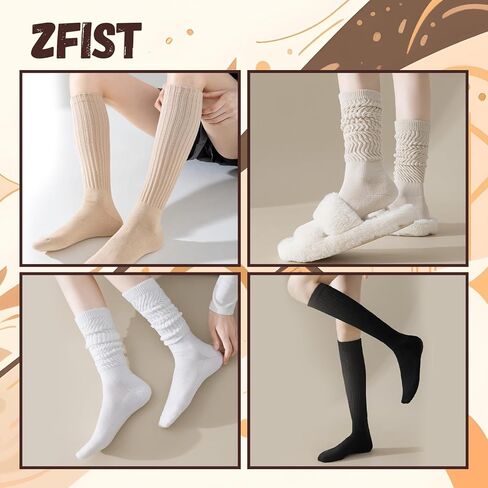 جوارب ZFiSt Slouch للنساء، 6 أزواج من الجوارب الطويلة للركبة، جوارب طويلة مريحة لتدفئة الساق مقاس 6-11 بوصة in Saudi Arabia