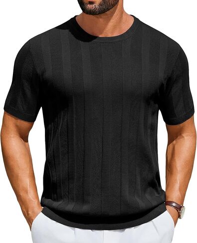 COOFANDY Mens T-Shirts Short Sleeve Knit Shirt Crew Neck Sweater Fashion Casual Textured Pullover Tees in Kuwait