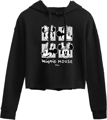Disney Characters - Mickey & Friends - Minnie Mouse - Black & White Photo Grid - Women's Cropped Pullover Hoodie in Saudi Arabia