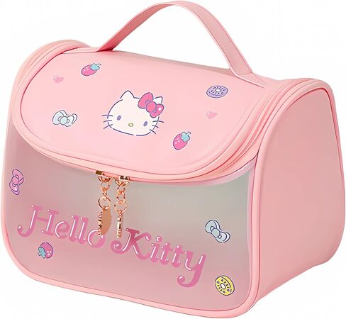 Cute Cartoon Womens Toiletry Bag, PU Leather Translucent Waterproof Toiletries Bag, Travel Makeup Bag Organizer (Pink) in Kuwait