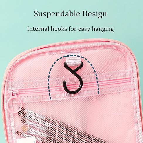 Cute Cartoon Womens Toiletry Bag, PU Leather Translucent Waterproof Toiletries Bag, Travel Makeup Bag Organizer (Pink) in Kuwait