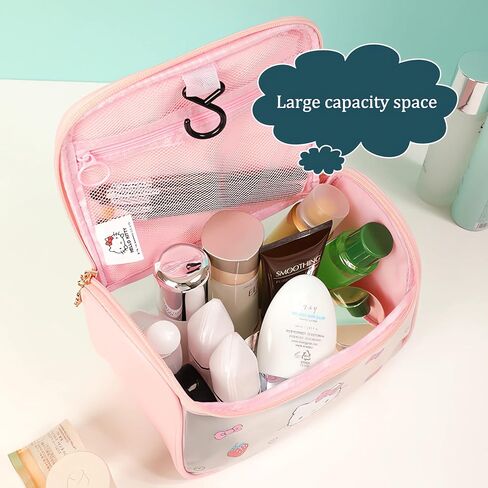 Cute Cartoon Womens Toiletry Bag, PU Leather Translucent Waterproof Toiletries Bag, Travel Makeup Bag Organizer (Pink) in Kuwait