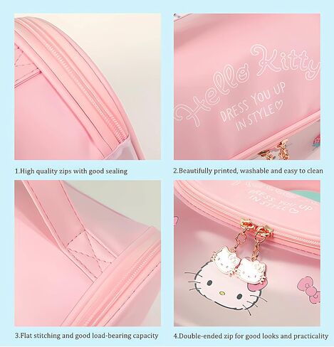 Cute Cartoon Womens Toiletry Bag, PU Leather Translucent Waterproof Toiletries Bag, Travel Makeup Bag Organizer (Pink) in Kuwait