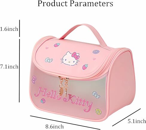 Cute Cartoon Womens Toiletry Bag, PU Leather Translucent Waterproof Toiletries Bag, Travel Makeup Bag Organizer (Pink) in Kuwait