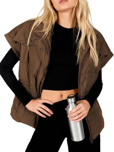 سترة منتفخة للنساء من Himosyber مع ياقة واقفة وأكمام قصيرة وسترات مبطنة لخريف وشتاء 2025 مع جيوب in Kuwait