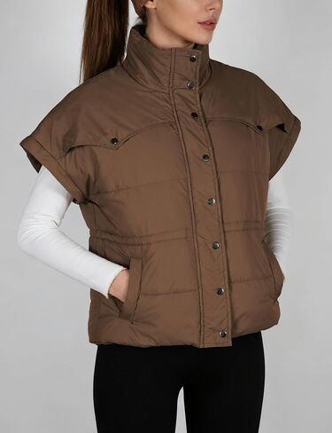 سترة منتفخة للنساء من Himosyber مع ياقة واقفة وأكمام قصيرة وسترات مبطنة لخريف وشتاء 2025 مع جيوب in Kuwait