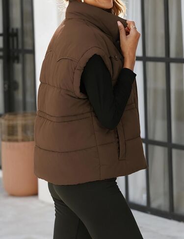 سترة منتفخة للنساء من Himosyber مع ياقة واقفة وأكمام قصيرة وسترات مبطنة لخريف وشتاء 2025 مع جيوب in Kuwait