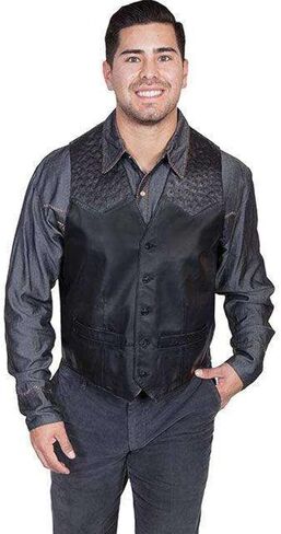 Scully Men's Ostrich Trim Leather Vest - 607-175 in Saudi Arabia