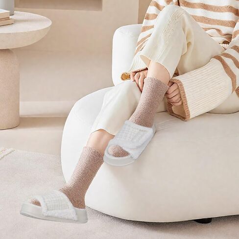 KuaiLu Cushion Slippers For Women with Orthotic Arch Support Wide Adjustable Open Toe Furry Fur Sandals in Saudi Arabia