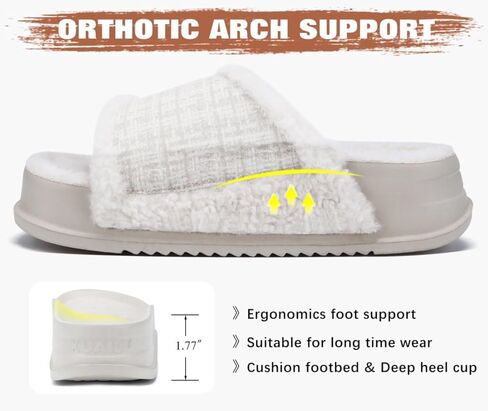 KuaiLu Cushion Slippers For Women with Orthotic Arch Support Wide Adjustable Open Toe Furry Fur Sandals in Saudi Arabia