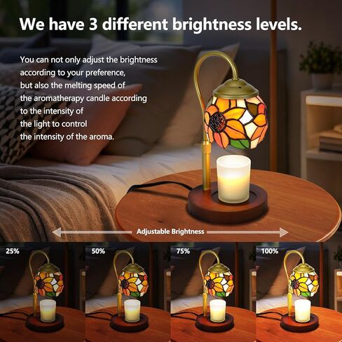 مصباح تدفئة الشموع على شكل عباد الشمس تيفاني، ديكور منزلي من الزجاج الملون مصنوع يدويًا لغرفة المعيشة والمزرعة ومذيب الشمع مع لمبة LED. (عباد الشمس) in Saudi Arabia