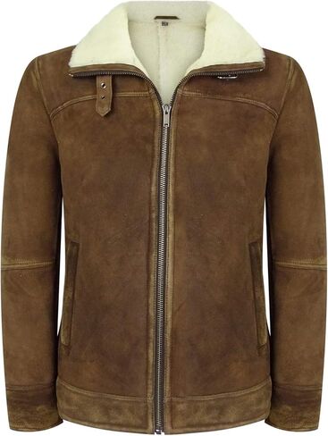 Infinity Mens Real Sherling Sheepskin Suede Jacket Brown Tan Vintage Zip Flying Pilot WW2 in Saudi Arabia