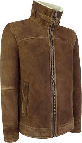 Infinity Mens Real Sherling Sheepskin Suede Jacket Brown Tan Vintage Zip Flying Pilot WW2 in Saudi Arabia