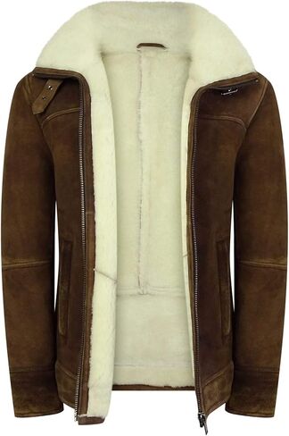 Infinity Mens Real Sherling Sheepskin Suede Jacket Brown Tan Vintage Zip Flying Pilot WW2 in Saudi Arabia