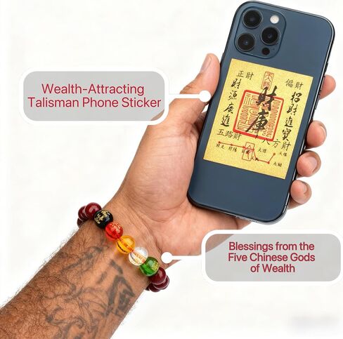LINGYUAN Feng Shui Wealth and Luck Bracelet with Gold Foil Five Gods Amulet-Red Agate Cinnabar Gemstone Bracelet for Prosperity, Protection & Success, Lucky Charm Gift for Men & Women in Kuwait