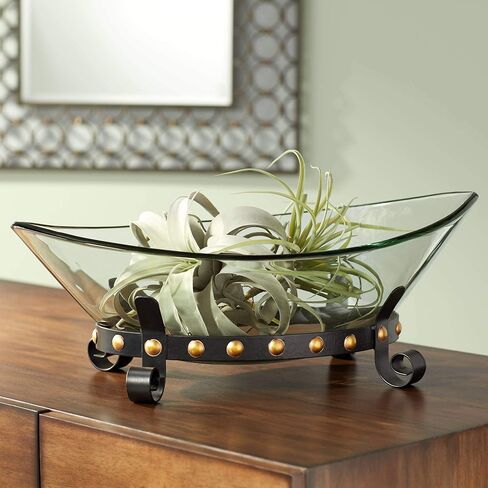 Kensington Hill RAYDEN وعاء زجاجي عريض مقاس 23 1/4 بوصة بقاعدة برونزية in Kuwait
